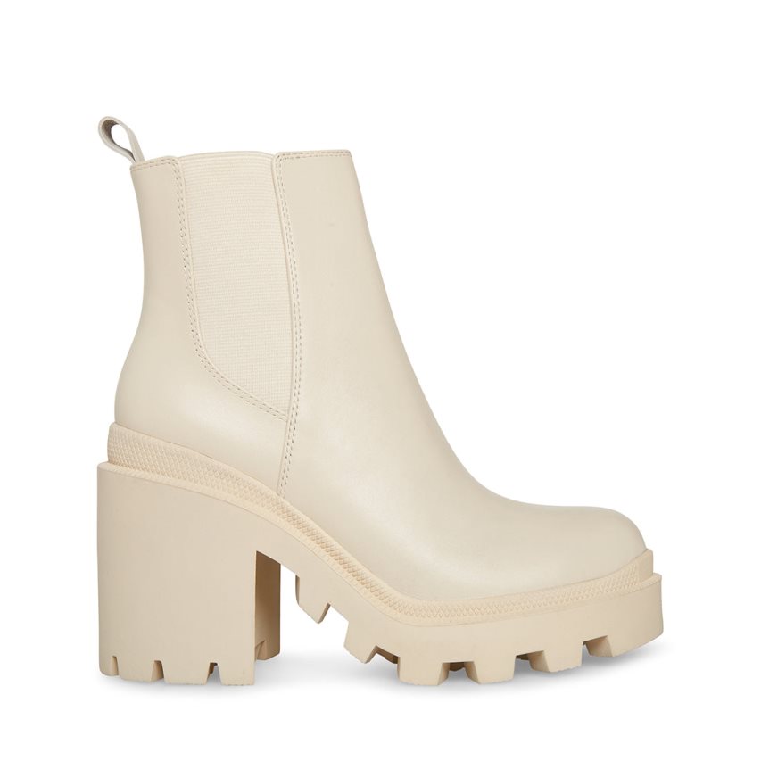 Cream Steve Madden Roxie Leather Women\'s Ankle Boots | PH 8374UCJ